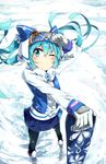  goggles hatsune_miku highres long_hair one_eye_closed snowboard solo tomato_(lsj44867) twintails very_long_hair vocaloid winter_clothes yuki_ga_tokeru_mae_ni_(vocaloid) yuki_miku 