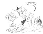  2015 black_and_white book english_text equine female feral friendship_is_magic group horn male mammal monochrome my_little_pony night_light_(mlp) princess_luna_(mlp) silfoe text twilight_sparkle_(mlp) unicorn winged_unicorn wings 