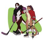  2015 cetacean clothing dolphin feline hockey_skates hockey_sticks humanoid_penis male mammal marine muscles orca penis piercing rock_hiller saber-toothed_cat simple_background spearfrost stripes whale 