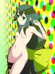  breasts censored gatchaman_crowds green_eyes green_hair itou_nobuhiro leg_garter long_hair mosaic_censoring nipples nude pussy small_breasts solo utsutsu very_long_hair 