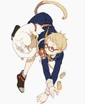  bell bell_collar blonde_hair blue_eyes cat cat_tail collar glasses hakata_toushirou male_focus military military_uniform nineo red-framed_eyewear shorts solo tail touken_ranbu uniform 