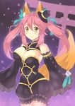  animal_ears bare_shoulders blush bow breasts cleavage detached_sleeves fate/extra fate/extra_ccc fate_(series) fox_ears fox_tail hair_bow hair_ribbon hat large_breasts looking_at_viewer mini_hat mini_top_hat pink_hair ribbon smile solo suzu_miya tail tamamo_(fate)_(all) tamamo_no_mae_(fate) thighhighs top_hat twintails yellow_eyes 