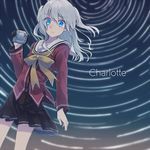  blue_eyes camcorder charlotte_(anime) long_hair looking_at_viewer school_uniform serafuku silver_hair solo star_trail tomori_nao two_side_up usagi_tada 