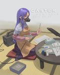  airbrush apron blue_eyes blue_hair carnival_phantasm caster fate/stay_night fate_(series) gas_mask long_hair paint paintbrush pointy_ears scotishfold solo tissue_box 