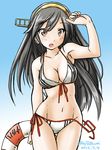  bikini black_hair brown_eyes front-tie_top hairband haruna_(kantai_collection) innertube kantai_collection lifebuoy long_hair side-tie_bikini swimsuit tatsumi_ray untied untied_bikini 