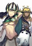  ;) armlet badominton black_hair blue_eyes breasts cosplay costume_switch egyptian hat isis_(p&amp;d) isis_(p&amp;d)_(cosplay) jewelry long_hair medium_breasts medjedra midriff navel necklace one_eye_closed osiris_(p&amp;d) osiris_(p&amp;d)_(cosplay) puzzle_&amp;_dragons smile star tamadra underboob 