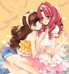  akagi_towa amanogawa_kirara bad_id bad_pixiv_id bare_shoulders blush brown_hair earrings go!_princess_precure hairband jewelry leila_(yurisouls) long_hair midriff multiple_girls precure purple_eyes red_eyes red_hair shorts skirt star star_earrings twintails yuri 