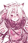  animal_ears armor bad_id bad_pixiv_id blush cat_ears doraeshi final_fantasy final_fantasy_xi headband mithra monochrome paladin_(final_fantasy) pink solo sword tears weapon 