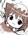  :3 animal_ears bad_id bad_pixiv_id blush cat_ears chen chibi hat lowres monochrome pink rondo_bell sketch solo touhou 