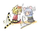  animal_ears animal_print blonde_hair chibi hair_ornament kemonomimi_mode mouse mouse_ears mouse_tail multicolored_hair multiple_girls nazrin object_on_head red_eyes short_hair silver_hair tail tiger_ears tiger_print tiger_tail toramaru_shou touhou translated two-tone_hair viva!! yellow_eyes 