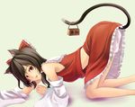  animal_ears bad_id bad_pixiv_id bloomers bow box brown_hair cat_ears cat_tail detached_sleeves donation_box hakurei_reimu kemonomimi_mode red_eyes ribbon short_hair solo tadokoro_teppei tail tail_hold touhou underwear 