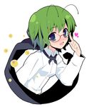  adjusting_eyewear antennae bespectacled blue_eyes blush cape dress_shirt glasses green_hair heart itou_life open_mouth shirt solo touhou wriggle_nightbug 