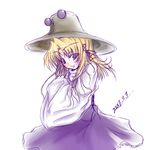  2007 blonde_hair closed_mouth dated dress green_eyes hat highres hima_rakugaki moriya_suwako purple_dress simple_background solo touhou white_background wide_sleeves 