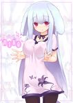  animal_ears bad_id bad_pixiv_id blush breast_squeeze breasts choker colored_eyelashes covered_nipples dog_ears dress hands homura_subaru impossible_clothes impossible_shirt large_breasts lavender_hair long_hair original outstretched_hand pantyhose red_eyes ribbon_choker shirt smile solo very_long_hair 