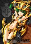  autobot breasts bumblebee chevrolet cleavage genderswap green_eyes green_hair jewelry mecha_musume medium_breasts necklace personification solo transformers 