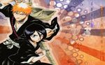 1440x900 black_hair bleach katana kuchiki_rukia kurosaki_ichigo orange_hair shinigami sword wallpaper weapon 