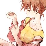  bad_id bad_pixiv_id brown_eyes expressionless hands jacket kasumi_(pokemon) lowres ochappa orange_hair pokemon pokemon_(anime) pokemon_(classic_anime) ponytail short_hair side_ponytail simple_background solo somber suspenders white_background 