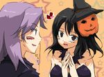  akizuki_maku bad_id bad_pixiv_id blood blush_stickers halloween hat jack-o'-lantern kajiki_yumi mask multiple_girls nosebleed pumpkin saki touyoko_momoko yuri 