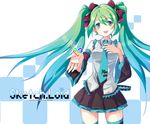  aqua_hair aqua_nails bad_id bad_pixiv_id bare_shoulders blue_hair detached_sleeves gradient_hair green_eyes green_hair hand_on_own_chest hatsune_miku heart jin_young-in long_hair looking_at_viewer multicolored_hair nail_polish necktie open_mouth smile solo spring_onion themed_object thighhighs twintails vocaloid zettai_ryouiki 