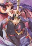  black_legwear blush breasts crotchless_clothes crown demon_girl demon_wings fang horns huge_breasts nipples pubic_hair puzzle_&amp;_dragons red_hair red_pubic_hair scarlet_(p&amp;d) slit_pupils solo wings yellow_eyes yohane 