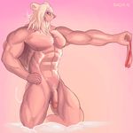  abs anthro bada-butterfly ball clothing feline lion looking_at_viewer male mammal muscles nude pecs penis speedo swimsuit 