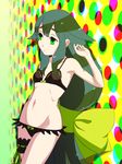  bikini black_bikini gatchaman_crowds green_eyes green_hair itou_nobuhiro leg_garter long_hair low-tied_long_hair solo swimsuit utsutsu very_long_hair 