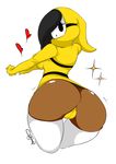  1girl ass curvy dark_skin from_behind genderswap hips mario_(series) mask shy_guy simple_background solo super_mario_bros. thick_thighs thighs thong white_legwear wide_hips yellow_dress 