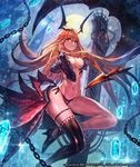  black_legwear blonde_hair breasts chain cleavage gem groin high_heels horns lack light_smile lord_of_vermilion lord_of_vermilion_iii medium_breasts milia_(lord_of_vermilion) navel pointy_ears red_eyes revealing_clothes single_thighhigh solo string_panties thighhighs wings 