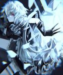  between_fingers black_gloves chiruru96 gloves izayoi_sakuya knife looking_at_viewer red_eyes silver_hair solo throwing_knife touhou weapon 