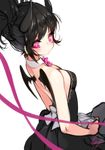  bad_id bad_pixiv_id black_dress black_hair breasts cleavage detached_collar dress earrings horns jewelry medium_breasts original pink_eyes simple_background solo star_tattoo sukja tattoo white_background wings 