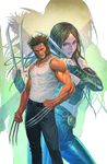  1girl biceps breasts claws cleavage gradient gradient_background homare_(fool&#039;s_art) homare_(fool's_art) marvel midriff official_art tank_top wolverine x-23 x-men zoom_layer 