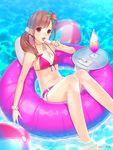  afloat ama_mitsuki artist_name ball bangs bare_shoulders beachball belt bikini brown_hair caustics collarbone dated drink drinking_straw eating eyebrows_visible_through_hair flat_chest flower food front-tie_top hair_flower hair_ornament hair_scrunchie innertube lens_flare licking long_hair looking_at_viewer midriff navel open_mouth original popsicle red_bikini red_eyes scrunchie shiny shorts side_ponytail signature solo spoon swimsuit tongue tongue_out tray water wet whipped_cream white_scrunchie wrist_scrunchie 