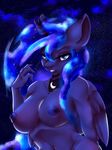  albana-the-dragoness anthro anthrofied blue_eyes breasts cloud equine female friendship_is_magic hair horn horse looking_at_viewer mammal my_little_pony necklace night nipples princess_luna_(mlp) star star_hair teeth tiara wings 