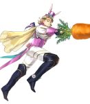  1boy alternate_costume animal_ears blonde_hair boots bunny_ears bunny_tail cape carrot fire_emblem fire_emblem_heroes fire_emblem_if flower full_body gloves hat highres leaf male_focus marks_(fire_emblem_if) nintendo official_art red_eyes suekane_kumiko tail tiara transparent_background 