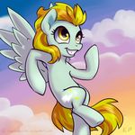  2015 cloud cute equine feathered_wings feathers female feral flying friendship_is_magic karol_pawlinski lightning_dust_(mlp) mammal my_little_pony pegasus signature smile solo wings 