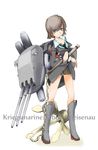  anchor blue_eyes boots brown_hair character_name german gneisenau grey_footwear gun knee_boots kriegsmarine looking_away loose_necktie mecha_musume military nano necktie original panties personification ship short_hair skirt solo turret underwear watercraft weapon world_war_ii 