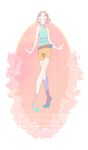  1girl artofthelion brown_hair eyes_closed forehead_jewel full_body pearl_(steven_universe) pose shorts sleeveless solo steven_universe striped_background 