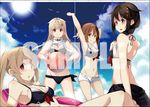  &gt;:) :o ahoge bikini breasts cleavage hair_flaps hair_ribbon hairband hands_on_hips innertube kantai_collection kujou_ichiso light_brown_hair long_hair medium_breasts multiple_girls murasame_(kantai_collection) navel official_art red_eyes red_hairband remodel_(kantai_collection) ribbon sailor_bikini sailor_collar sample scarf shigure_(kantai_collection) shiratsuyu_(kantai_collection) short_hair small_breasts smile sunlight swimsuit twintails v-shaped_eyebrows watermark white_scarf yuudachi_(kantai_collection) 