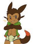  action_pose anthro boxer_briefs bulge chespin clothing digital_media_(artwork) flat_colors front_view grin hoodie looking_away male nintendo oob pok&eacute;mon solo underwear video_games 
