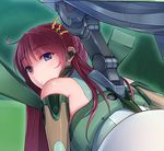  ahoge bad_id bad_pixiv_id bare_shoulders blue_eyes commentary_request detached_sleeves earphones hair_ornament long_hair looking_at_viewer looking_back machinery mc_axis mecha_musume personification purple_hair saab_viggen solo vuccha 