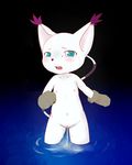  anthro ashamed blush clothing crying digimon digital_media_(artwork) feline female front_view gatomon gloves looking_at_viewer mammal nipples nude open_mouth partially_submerged peeing pussy solo standing tears urine ーリミッター 