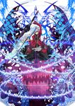 black_pants blazblue blazblue_insignia commentary_request high_collar highres jacket looking_at_viewer male_focus pants ragna_the_bloodedge red_eyes silver_hair solo sword weapon yuu_(asaiyuji) 