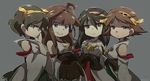  ahoge black_hair blue_eyes brown_eyes brown_hair commentary_request glasses hairband haruna_(kantai_collection) headgear hiei_(kantai_collection) japanese_clothes kantai_collection kirishima_(kantai_collection) kongou_(kantai_collection) long_hair multiple_girls nontraditional_miko short_hair smile tsukko_(3ki2ne10) 