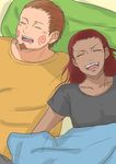  1boy 1girl akimichi_chouji couple dark_skin husband_and_wife karui lying lying_down naruto on_back smile 