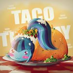  blue_hair blush equestria_girls female food hair lettuce my_little_pony ponytail solo sonata_dusk_(eg) taco 