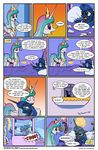  2015 bed blue_eyes blue_hair comic crown cutie_mark dialogue english_text equine facial_hair female friendship_is_magic glowing hair horn levitation magic mammal messy_hair multicolored_hair my_little_pony necklace pony-berserker princess_celestia_(mlp) princess_luna_(mlp) purple_eyes sneeze tears text tissue tongue winged_unicorn wings 