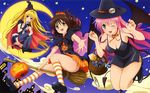  blonde_hair brown_hair candy food green_eyes halloween_costume highres konjiki_no_yami lala_satalin_deviluke long_hair moon multiple_girls pink_hair to_love-ru yellow_eyes yuuki_mikan 