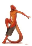  2014 anthro balls claws dragon erection krazen lizard lost-paw male penis red_skin reptile scalie simple_background solo standing white_background 