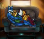  canine clothing couple cuddling cute erinredsocks fox hindpaw hoodie invalid_tag mammal pawpads paws romantic sofa toes valkoglacies yaoifairy 