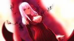  bare_shoulders breasts cleavage_cutout dark_sakura fate/stay_night fate_(series) hair_ribbon hei_tong_shi highres large_breasts long_hair matou_sakura red_eyes ribbon solo white_hair 